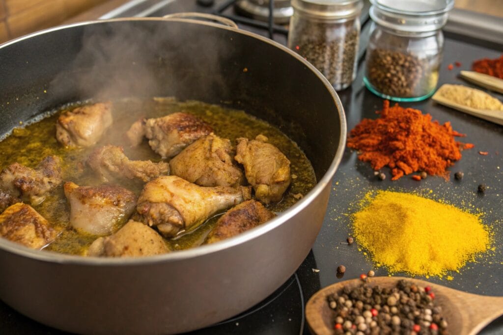 Traditional Moroccan Couscous Recipe: A Taste of Morocco in Your Kitchen 4 next depict pieces of chicken or lamb being brow www.moroccaneats.com